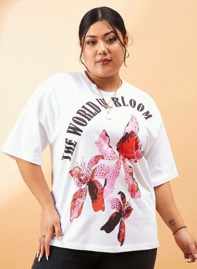 SASSAFRAS Graphic Printed White T-Shirt for Women