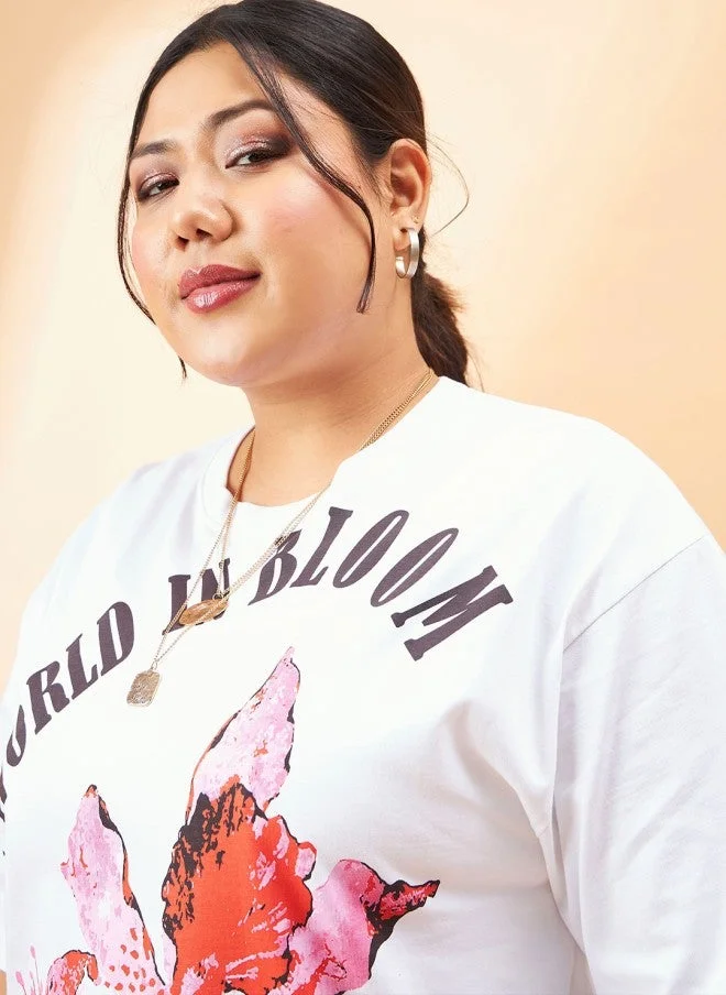 ساسافراس تيشيرت أبيض مطبوع برسومات للنساء