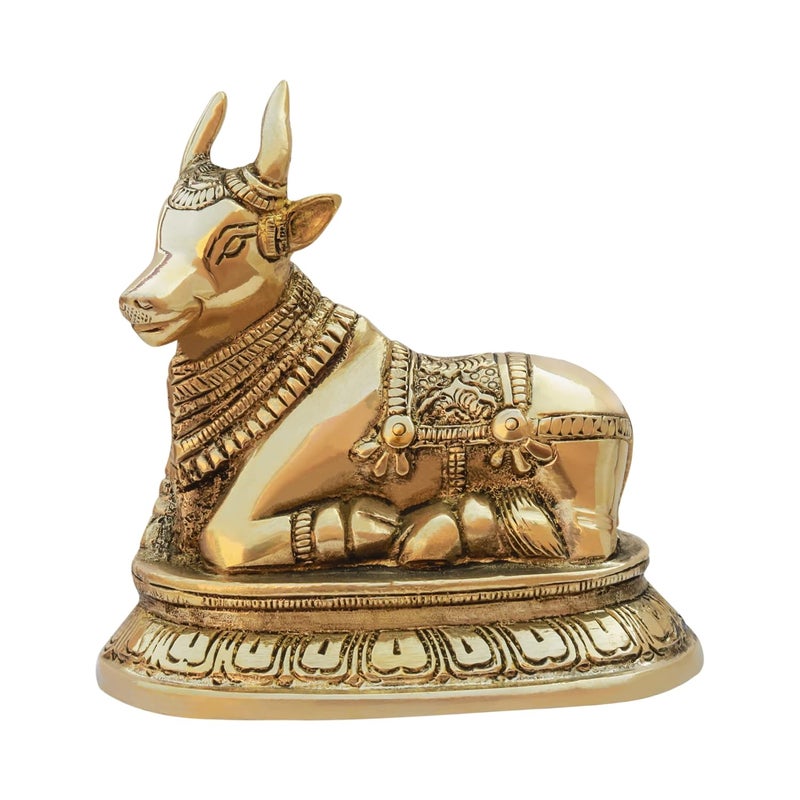 TREE MAISON CORONATING HOMES Vastu Brass Nandi Cow Statue 824 g Weight Approx Vastu Remedy for Home Office Brass Shivas Bull Size 9 X 11 Cm Nandi Idol for Pooja Vastu Brass Nandi Bull - Image 1