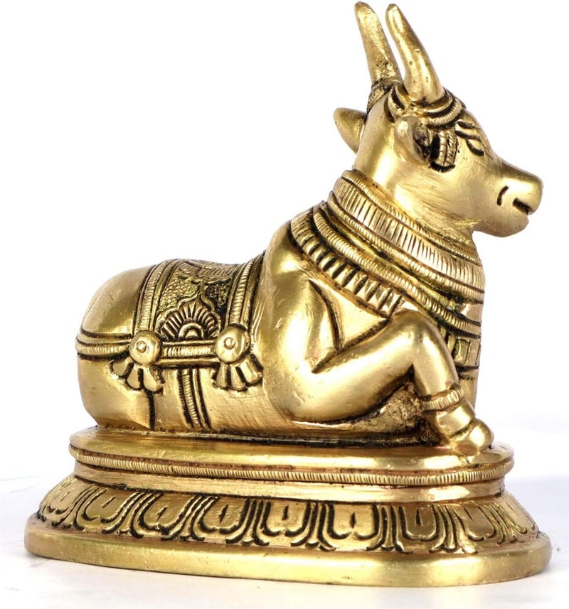 TREE MAISON CORONATING HOMES Vastu Brass Nandi Cow Statue 824 g Weight Approx Vastu Remedy for Home Office Brass Shivas Bull Size 9 X 11 Cm Nandi Idol for Pooja Vastu Brass Nandi Bull - Image 3