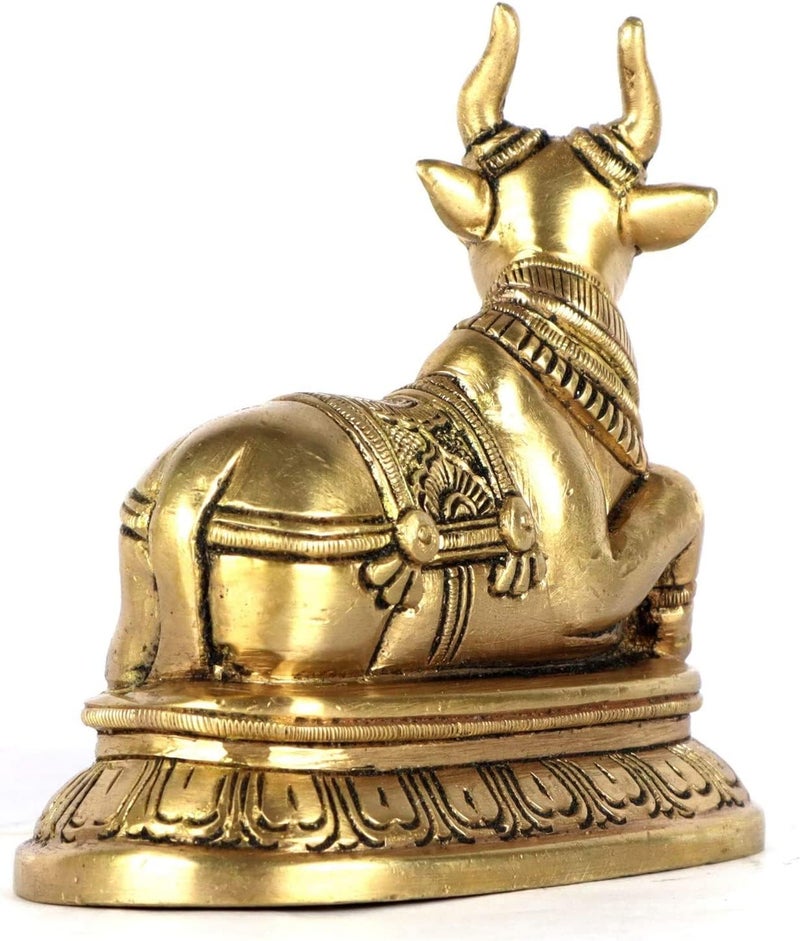 TREE MAISON CORONATING HOMES Vastu Brass Nandi Cow Statue 824 g Weight Approx Vastu Remedy for Home Office Brass Shivas Bull Size 9 X 11 Cm Nandi Idol for Pooja Vastu Brass Nandi Bull - Image 4