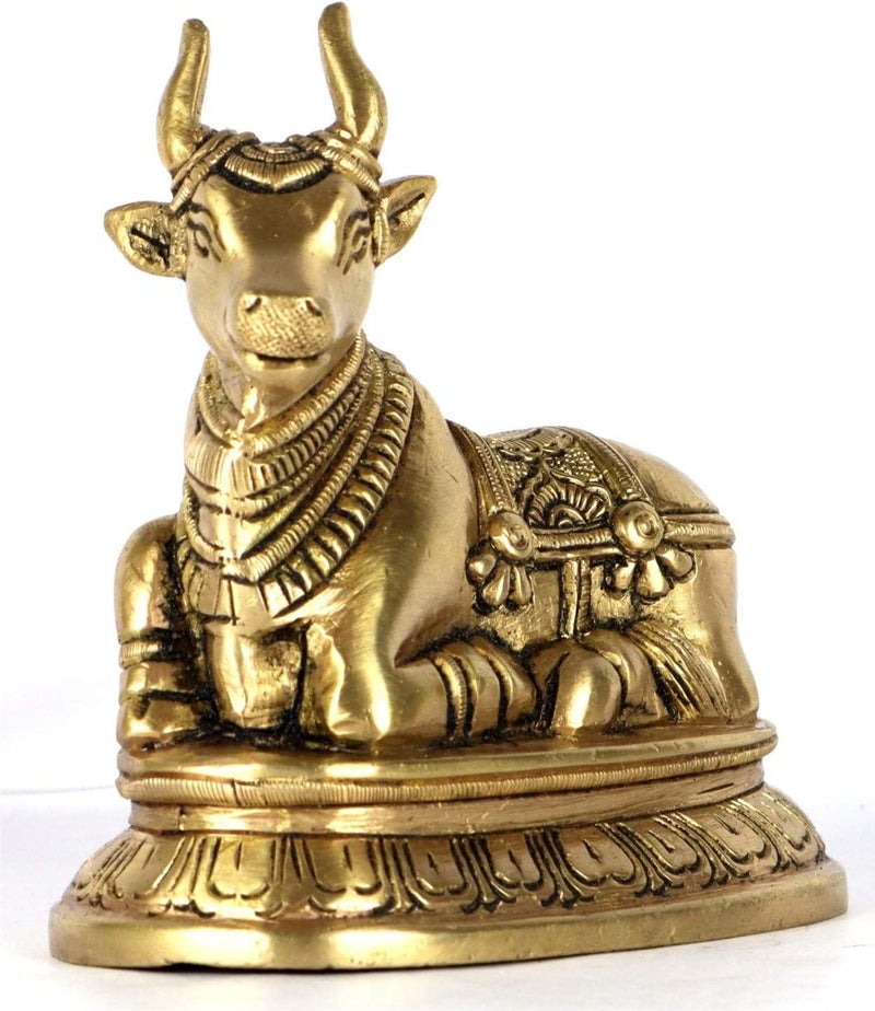 TREE MAISON CORONATING HOMES Vastu Brass Nandi Cow Statue 824 g Weight Approx Vastu Remedy for Home Office Brass Shivas Bull Size 9 X 11 Cm Nandi Idol for Pooja Vastu Brass Nandi Bull - Image 5