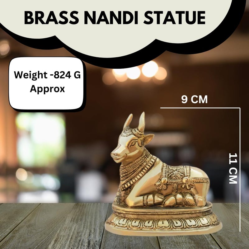 TREE MAISON CORONATING HOMES Vastu Brass Nandi Cow Statue 824 g Weight Approx Vastu Remedy for Home Office Brass Shivas Bull Size 9 X 11 Cm Nandi Idol for Pooja Vastu Brass Nandi Bull - Image 2