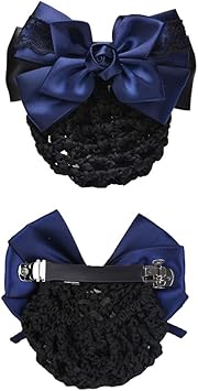 UPSTORE Women Hair Bun Cover Net Snood Hairnet Bowknot Decor Satin Bow Barrette French Hair Clip Bow Ribbon Flower Hair Accessories For Banks Hotels Restaurant Staff Blue - Image 4