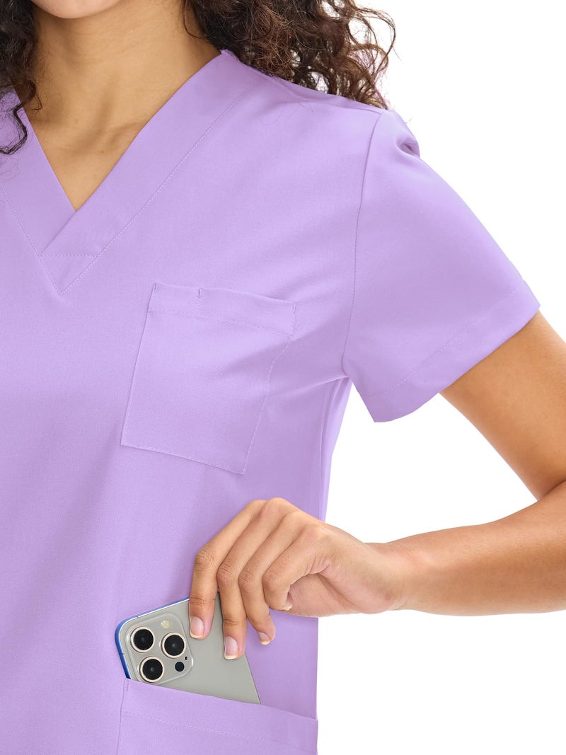 COZYFIT Scrubs for Women Set Medical Uniform - V-Neck Top & Straight Leg Pants with 9 Pockets, Unisex Workwear COZY SCRUBS, Light Purple, M, Petite - Image 4