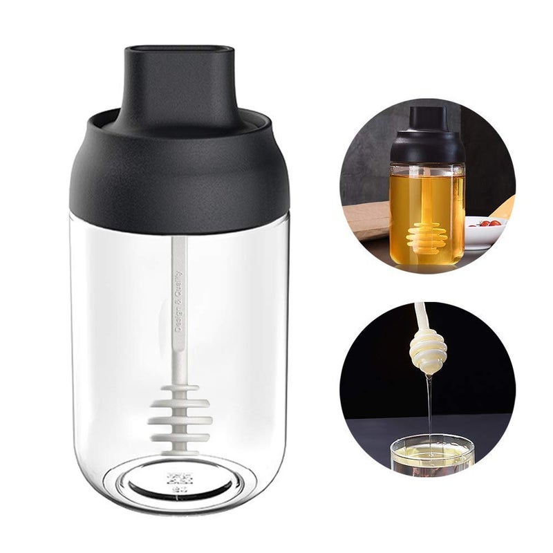 ATHA زجاجة موزع العسل ATHA مع ملعقة غمس، حاوية تخزين العسل الزجاجية، جرة زيت العسل المطبخ مع زجاجة توابل بالملعقة (1 قطعة، 250 مل، متعددة الألوان) - Image 2