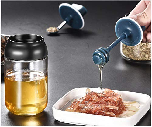 ATHA زجاجة موزع العسل ATHA مع ملعقة غمس، حاوية تخزين العسل الزجاجية، جرة زيت العسل المطبخ مع زجاجة توابل بالملعقة (1 قطعة، 250 مل، متعددة الألوان) - Image 5