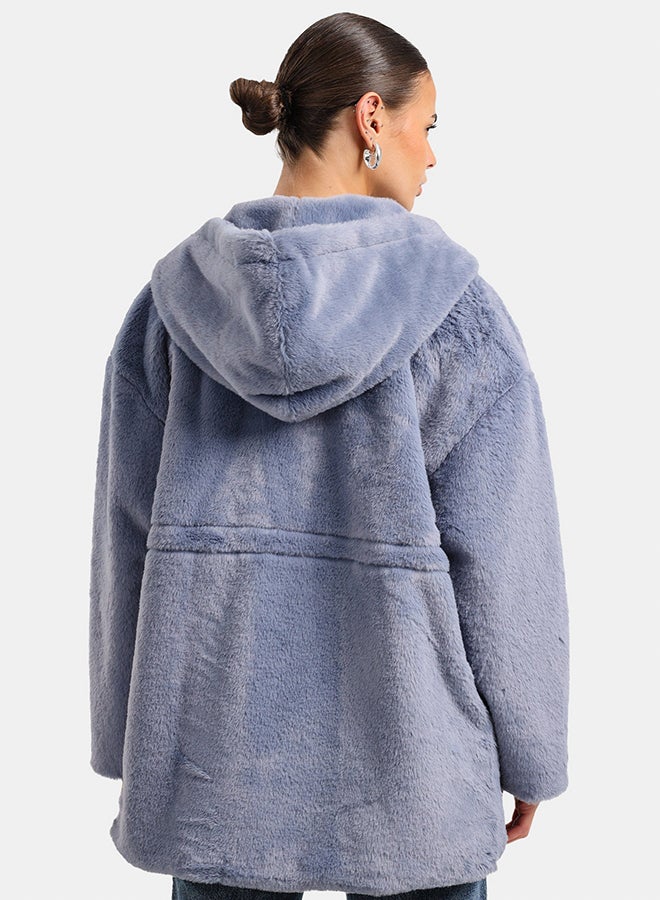 Clue Hooded Faux Fur Coat - Image 4