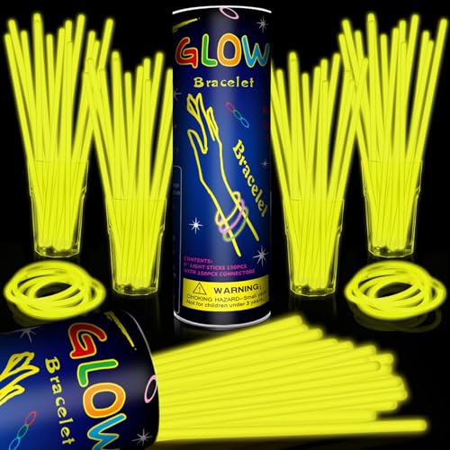 Taikula 200 Pack 8 Glow Sticks Bulk Party Favors Yellow Light Up Sticks with Connectors Neon Glow in the Dark Party Supplies Bracelets for Holiday Birthday Party DecorationYellow - Image 1
