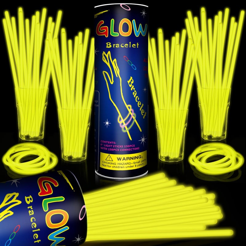 Taikula 200 Pack 8 Glow Sticks Bulk Party Favors Yellow Light Up Sticks with Connectors Neon Glow in the Dark Party Supplies Bracelets for Holiday Birthday Party DecorationYellow - Image 3
