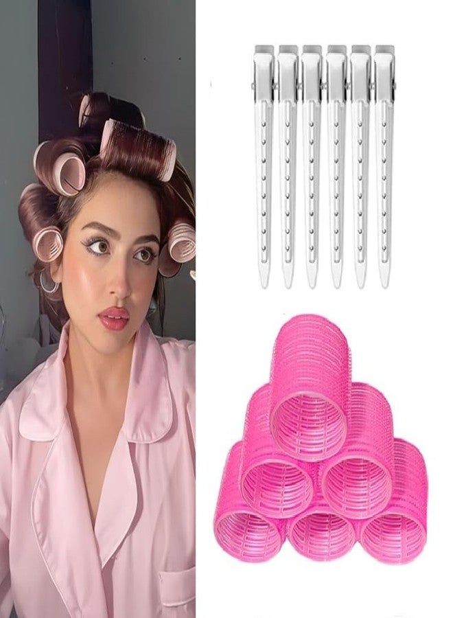 Pinaka Super Hair Rollers, 6Pcs Jumbo Roller Set Self Grip Salon Hairdressing Curlers, Hair Curlers Sets (Pink) - Image 2
