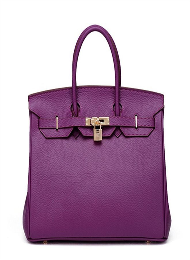 Loquat Gold Buckle Leather Handbag Purple  - Image 1