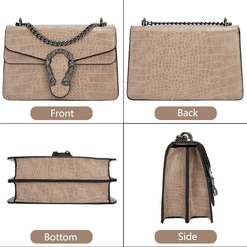 DEEPMEOW Crossbody Shoulder Chain Purse for Women - Crocodile Grain PU Leather Messenger Bag Evening Square Satchel Handbagï¼ˆKhakiï¼‰ - Image 4