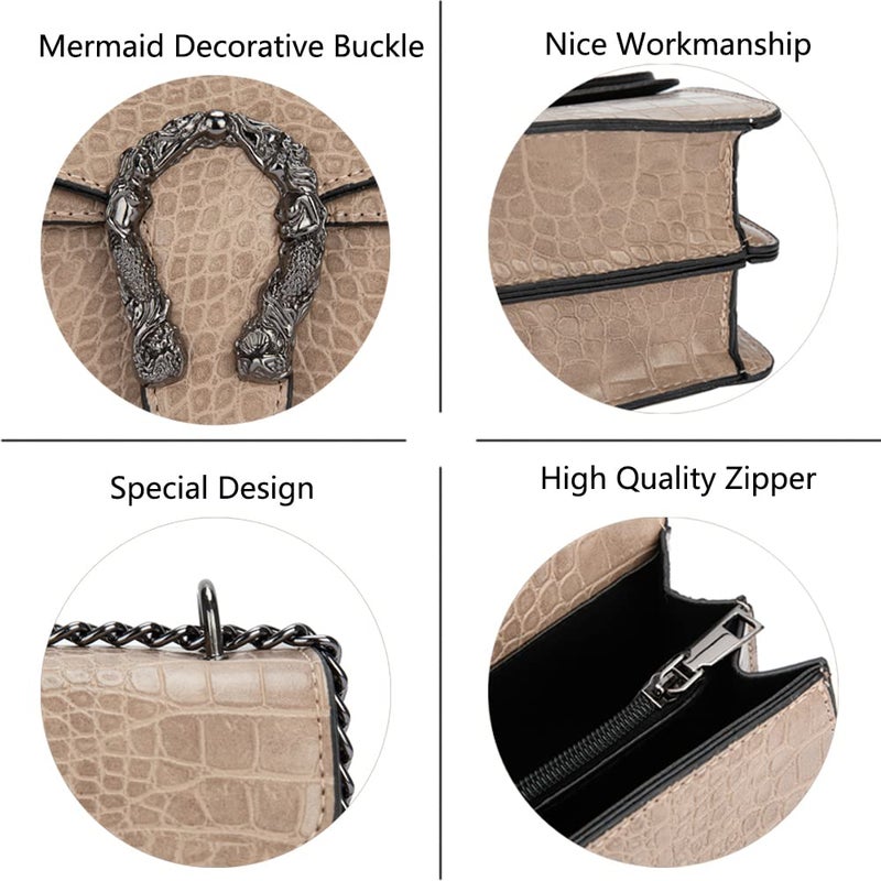 DEEPMEOW Crossbody Shoulder Chain Purse for Women - Crocodile Grain PU Leather Messenger Bag Evening Square Satchel Handbagï¼ˆKhakiï¼‰ - Image 5