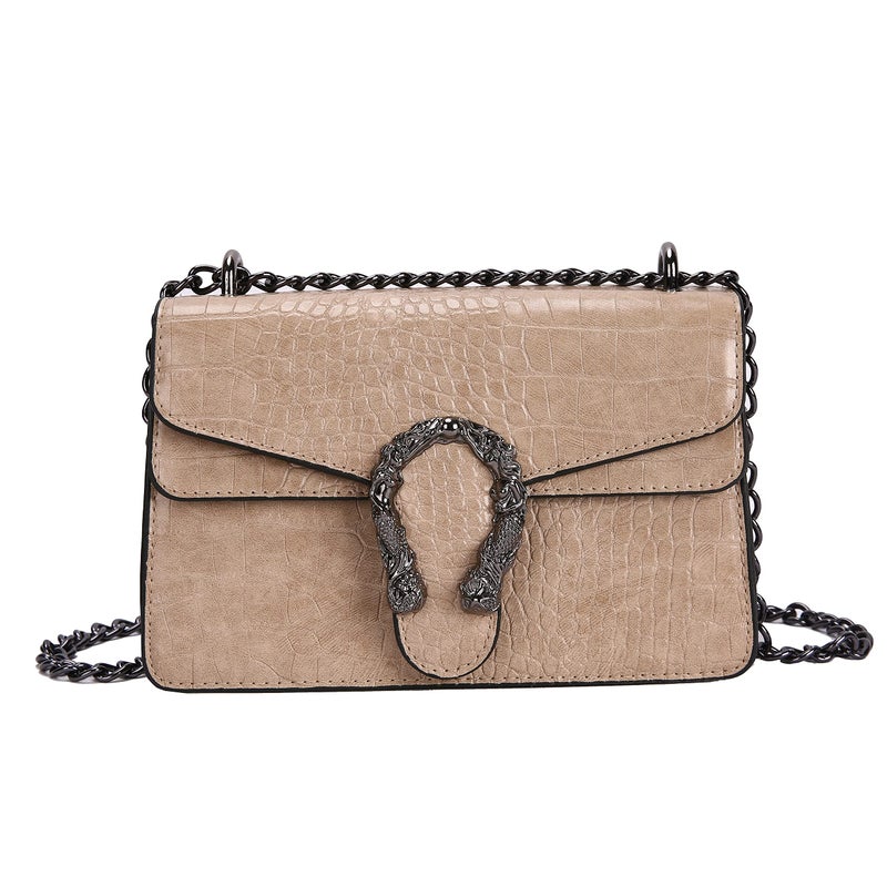 DEEPMEOW Crossbody Shoulder Chain Purse for Women - Crocodile Grain PU Leather Messenger Bag Evening Square Satchel Handbagï¼ˆKhakiï¼‰ - Image 1