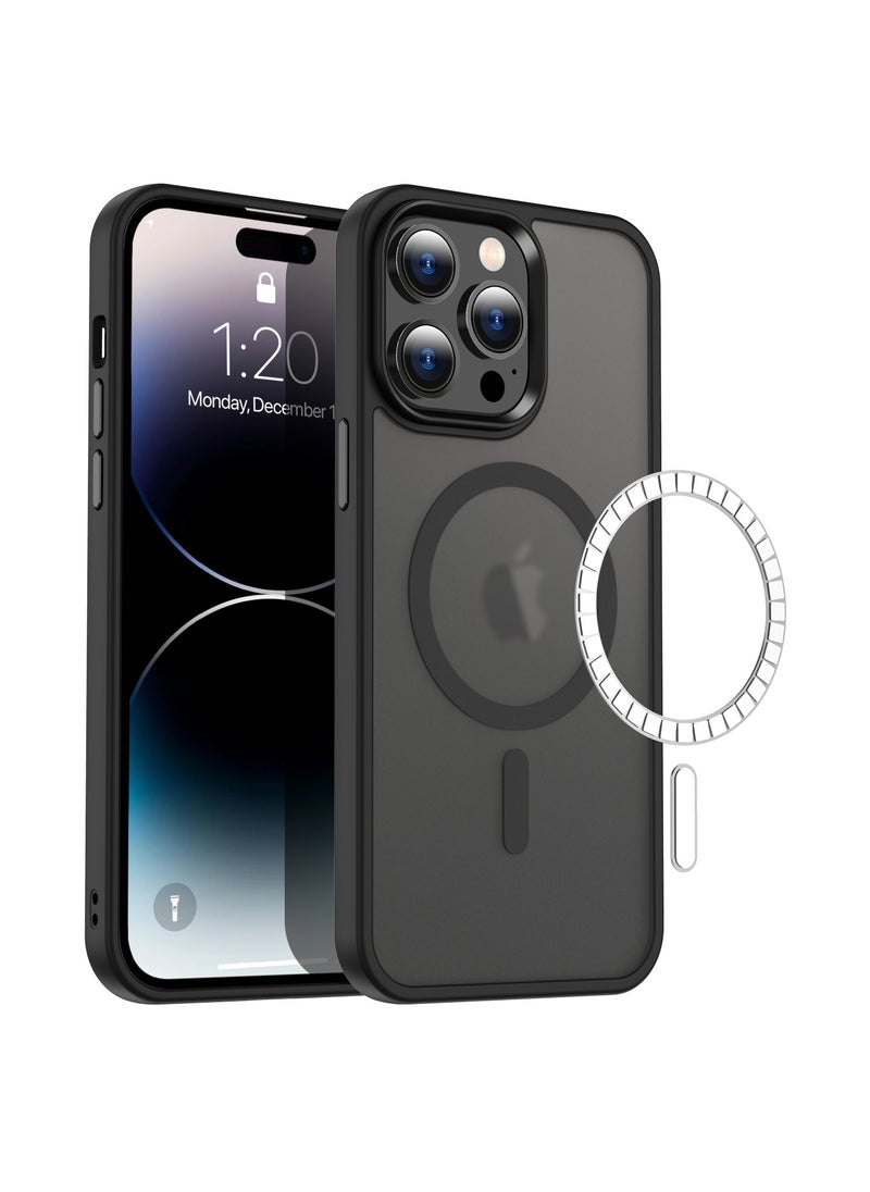 OQUERA iPhone 15 Pro Max Magsafe Case Transparent Black Matte【N52 Stronger Magnets】【Shockproof Military-Grade Protection】iPhone 15 Pro Max Cover Anti-Yellow & Anti-Scratch, Ultra Slim, Magnetic Cover for 15 Pro Max Transparent Black Matte  - Image 1