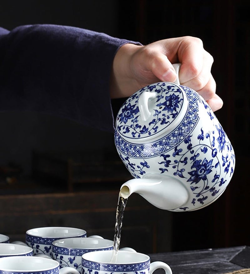 Mozacona Ceramic Teapot, Blue and White Tea Pot, Coffee Pot with Lid, 28oz - Image 3