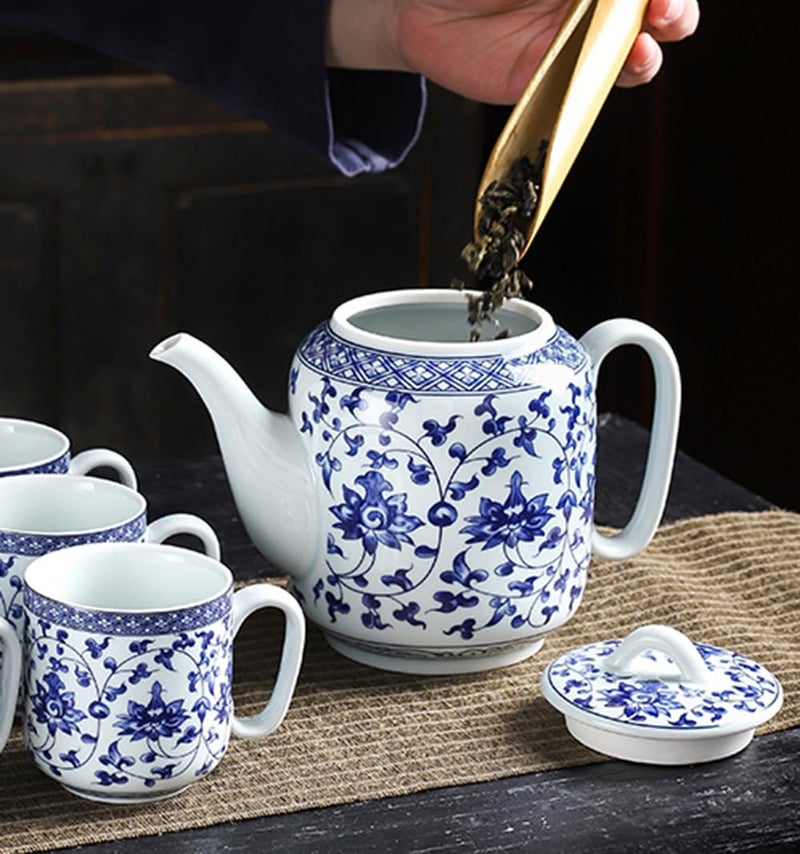 Mozacona Ceramic Teapot, Blue and White Tea Pot, Coffee Pot with Lid, 28oz - Image 2