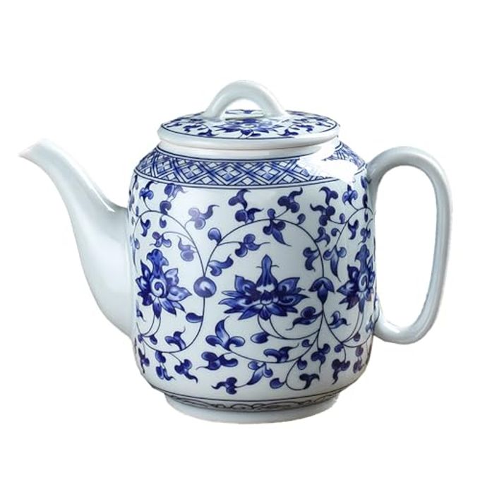 Mozacona Ceramic Teapot, Blue and White Tea Pot, Coffee Pot with Lid, 28oz - Image 1