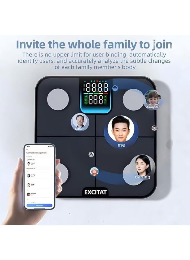 excitat Bluetooth Body Fat Scale, Smart home, Smart Digital Bathroom Weight Weighing Scales with Color Display Screen, 25 Body Composition Analyzer Including BMI, Body Fat, Muscle, Bone and Visceral Fat Index,Health Monitor Sync Apps, Black - Image 2