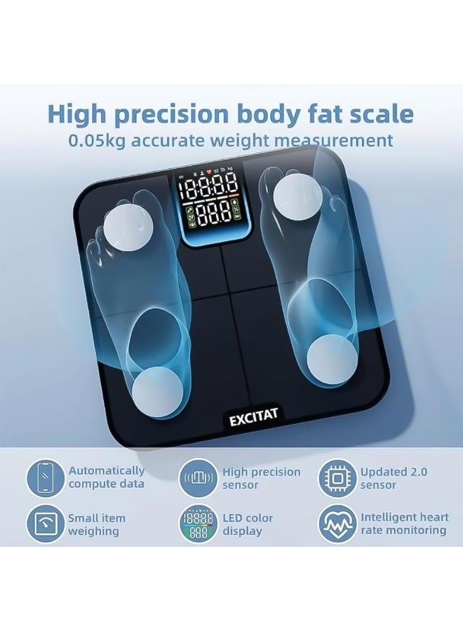 excitat Bluetooth Body Fat Scale, Smart home, Smart Digital Bathroom Weight Weighing Scales with Color Display Screen, 25 Body Composition Analyzer Including BMI, Body Fat, Muscle, Bone and Visceral Fat Index,Health Monitor Sync Apps, Black - Image 3