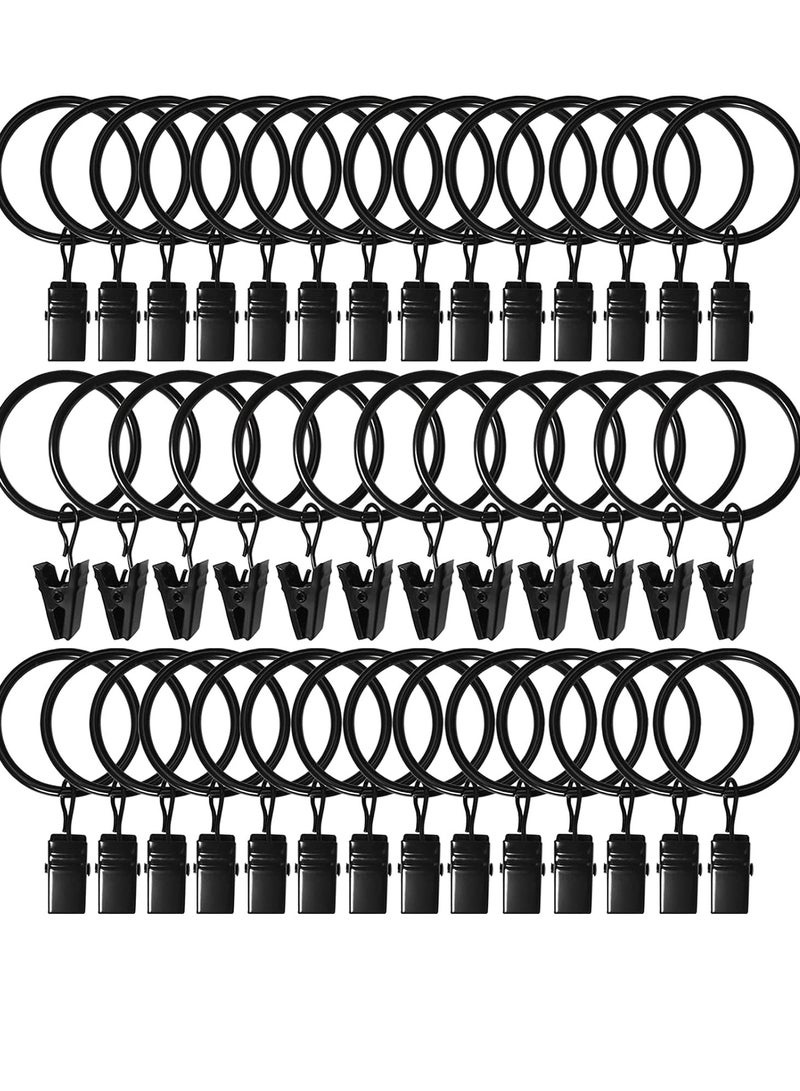 Bukela 40 Pack Curtain Rings with Clips, Drapery Clips with Rings, Drapes Rings 1.26 in Interior Diameter, Fits up to 1 in Curtain Rod, Black - Image 1