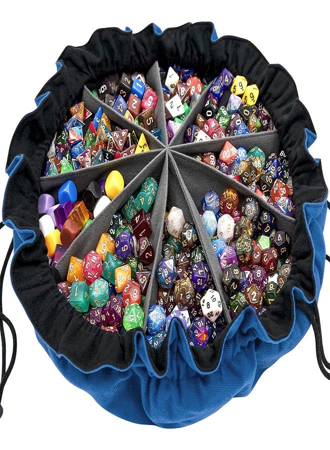 SIQUK Large Dice Bag with Pockets Big Capacity Dice Bag Drawstring Dice Pouch DND Dice Storage Bag for RPG MTG Table Games, Hold Over 300 Dice, Dark Blue - Image 1