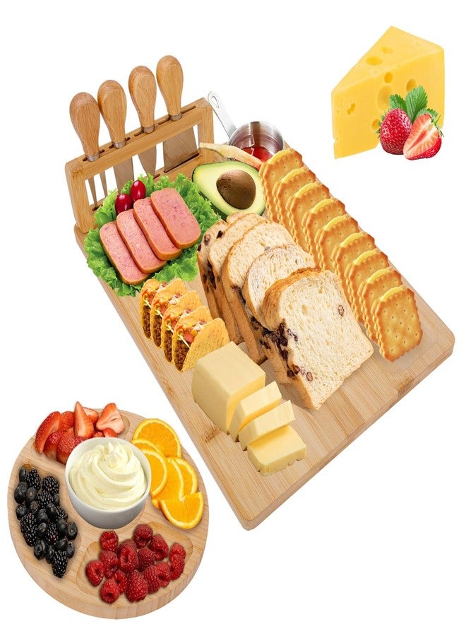 TURIMON Bamboo Charcuterie Board Set - Cheese Serving Platter with 4 Stainless Steel Knives and Fruit Tray - Elegant Cheese Board for Parties, Weddings, and Home Entertaining - Image 1