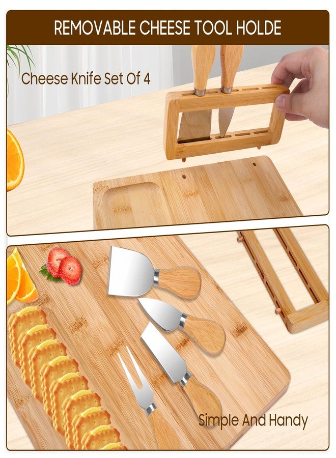 TURIMON Bamboo Charcuterie Board Set - Cheese Serving Platter with 4 Stainless Steel Knives and Fruit Tray - Elegant Cheese Board for Parties, Weddings, and Home Entertaining - Image 4
