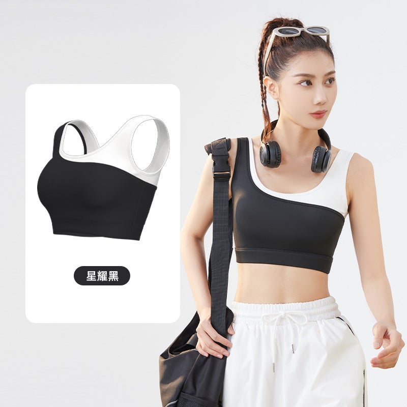 Fake Two-Piece Color-Blocked U-Shaped Sports Bra for Women – Shock-Proof Push-Up Thin Molded Cup - Image 1