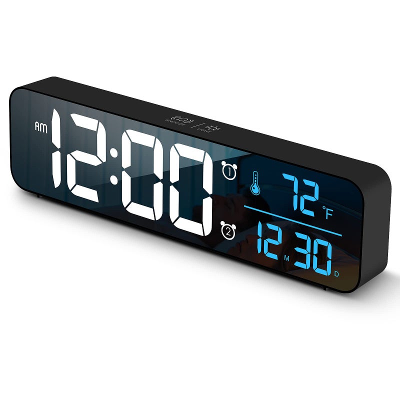 Digital Clock Clock for Bedroom Digital Wall Clock Clocks for Living Room Decor Desk Clock Table Clock Digital Clock Large Display Smart Alarm Clock for Office Blue Wired BlackBlue Digit