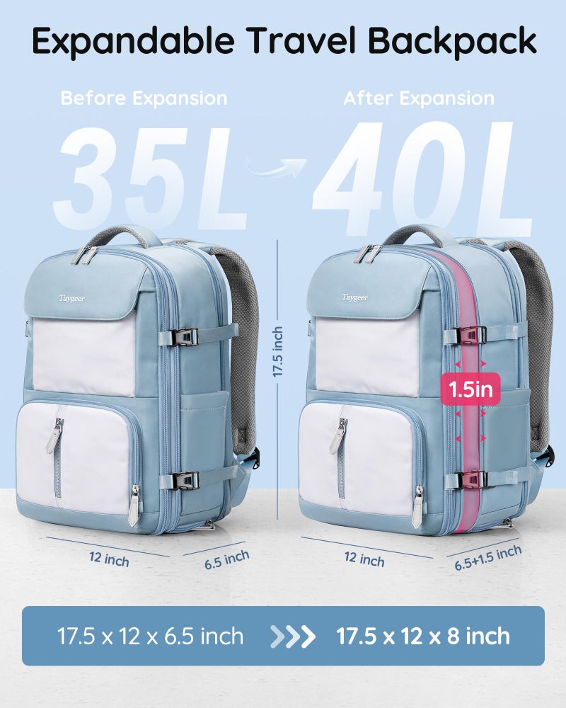 Taygeer Frontier Airlines Personal Item Bag, Expandable 18x14x8 Inches Travel backpack with Hidden Shoe Compartment, TSA Approved Personal Item Backpack Fits 15.6" Laptop for Women Weekender,Blue - Image 4