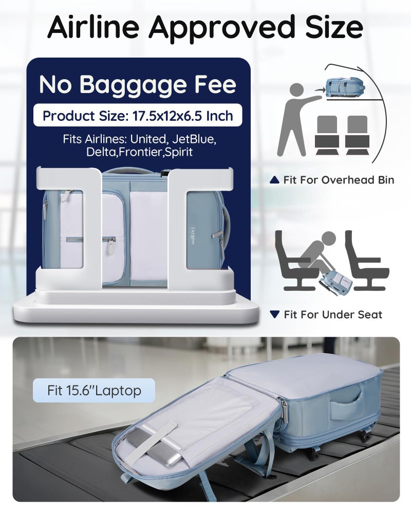 Taygeer Frontier Airlines Personal Item Bag, Expandable 18x14x8 Inches Travel backpack with Hidden Shoe Compartment, TSA Approved Personal Item Backpack Fits 15.6" Laptop for Women Weekender,Blue - Image 5