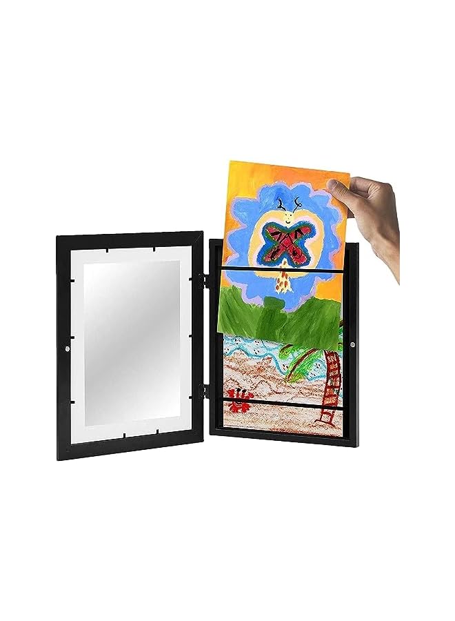 The Bros إطار فني للأطفال بحجم A4 - عبوة من 2 - إطار خشبي دوار مع فتح أمامي، زوايا آمنة مدورة لرسم الأطفال والحرف اليدوية | تعليق على الحائط/الطاولة، ديكور فصل مونتيسوري (أسود) - Image 3