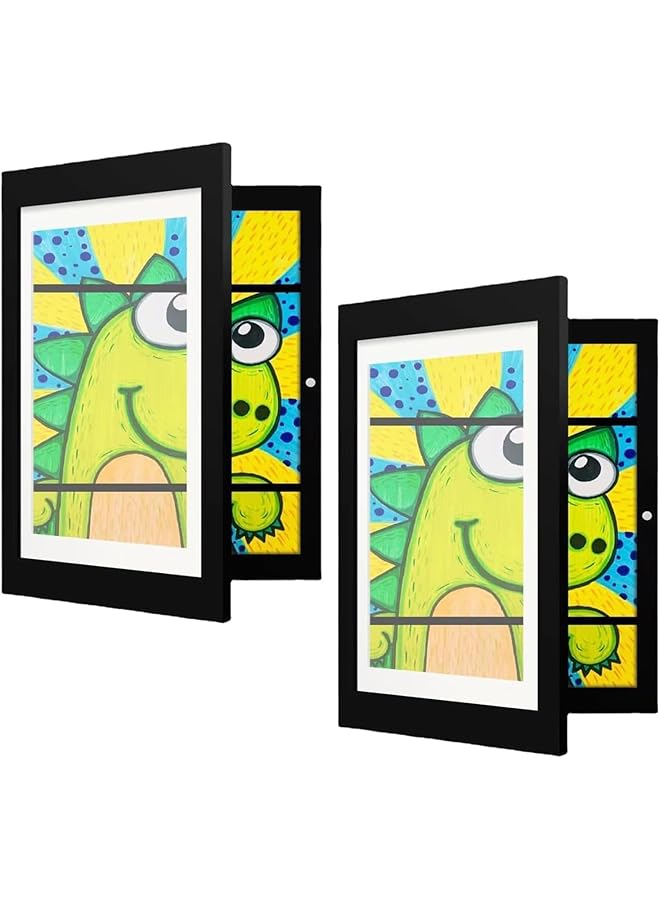 The Bros إطار فني للأطفال بحجم A4 - عبوة من 2 - إطار خشبي دوار مع فتح أمامي، زوايا آمنة مدورة لرسم الأطفال والحرف اليدوية | تعليق على الحائط/الطاولة، ديكور فصل مونتيسوري (أسود) - Image 1