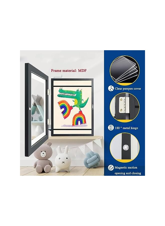 The Bros إطار فني للأطفال بحجم A4 - عبوة من 2 - إطار خشبي دوار مع فتح أمامي، زوايا آمنة مدورة لرسم الأطفال والحرف اليدوية | تعليق على الحائط/الطاولة، ديكور فصل مونتيسوري (أسود) - Image 5