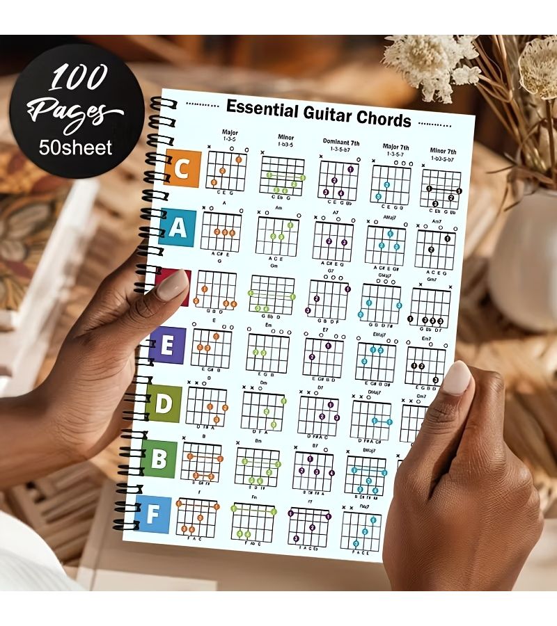 مفكرة أوتار الجيتار الأساسية مقاس A5 - 100 صفحة - حلزونية - مرجع محمول لتدريب الموسيقى - Image 2