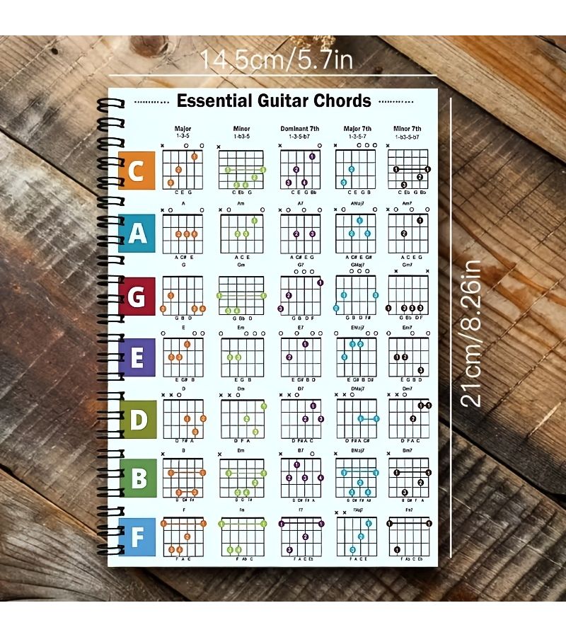 مفكرة أوتار الجيتار الأساسية مقاس A5 - 100 صفحة - حلزونية - مرجع محمول لتدريب الموسيقى - Image 3