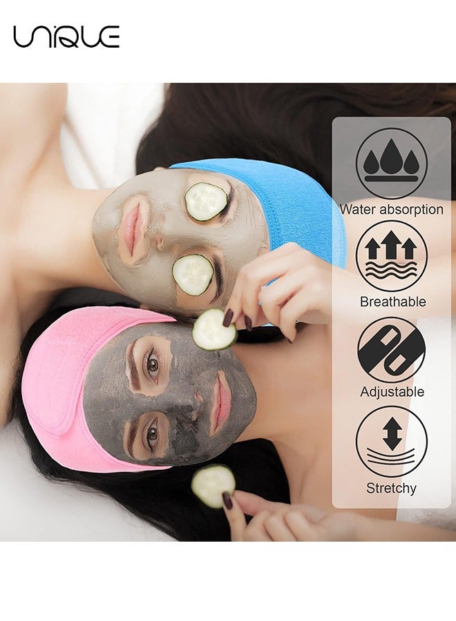 يونيك 3 قطع سبا الوجه عقال ، شريط لاصق ذاتي التفاف الرأس ماكياج دش حمام الرياضة التفاف تيري القماش قابل للتعديل تمتد منشفة للنساء غسل الوجه دش اليوغا الرياضية (الأرجواني والوردي والأزرق) - Image 5