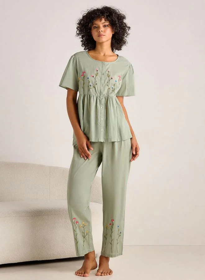 سبلاش فيڤ Pyjama Set Button-Down Top and Pants Cotton