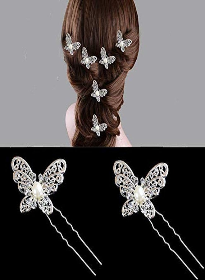 لاسوم مجموعة لاسوم المكونة من 10 قطع من دبابيس الشعر على شكل فراشة مرصعة باللؤلؤ والكريستال، إكسسوارات شعر للعرائس لحفلات الزفاف، وحفلات التخرج، والرقص، والمناسبات الخاصة - Image 4
