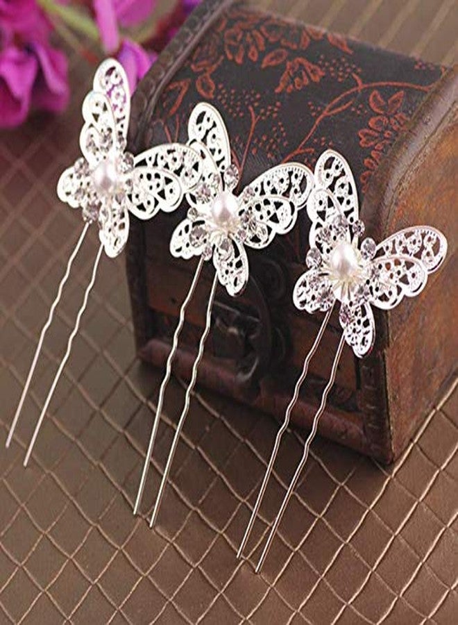 لاسوم مجموعة لاسوم المكونة من 10 قطع من دبابيس الشعر على شكل فراشة مرصعة باللؤلؤ والكريستال، إكسسوارات شعر للعرائس لحفلات الزفاف، وحفلات التخرج، والرقص، والمناسبات الخاصة - Image 3