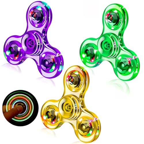 Figrol Fidget Toys 3 PackLight Up Fidget Spinner for Kids Adults Stress Relief Calm DownSensory Toys for Kids with Autism ADHD ToysGreenPurpleOrange - Image 1