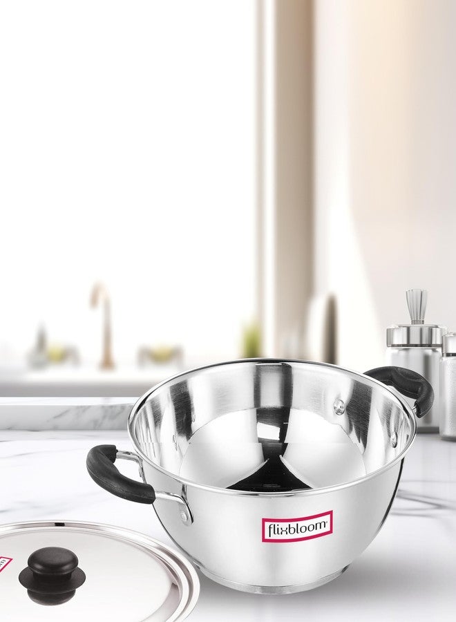 Flixbloom imperious 3 LTR. Stainless Steel Triply Bottom's Coalition Induction Safe | LPG Friendly Deep Kitchen Cookware Kadai/Kadhai for Cooking - Image 2
