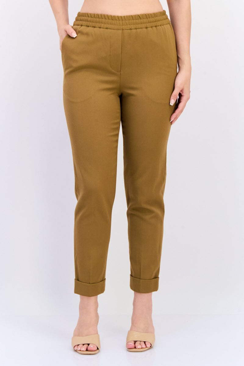 NAH/ Studio Women Regular Fit Solid Straight Pants, Brown - Image 1