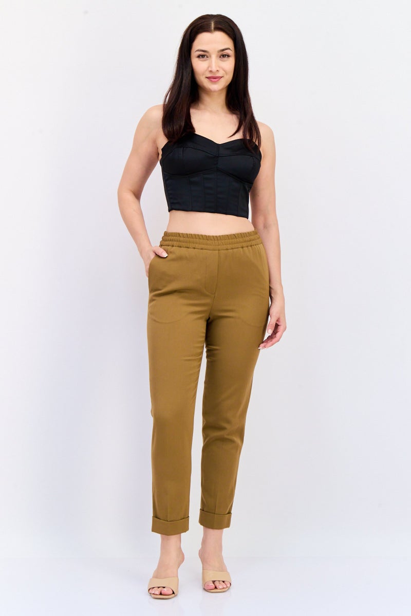 NAH/ Studio Women Regular Fit Solid Straight Pants, Brown - Image 3