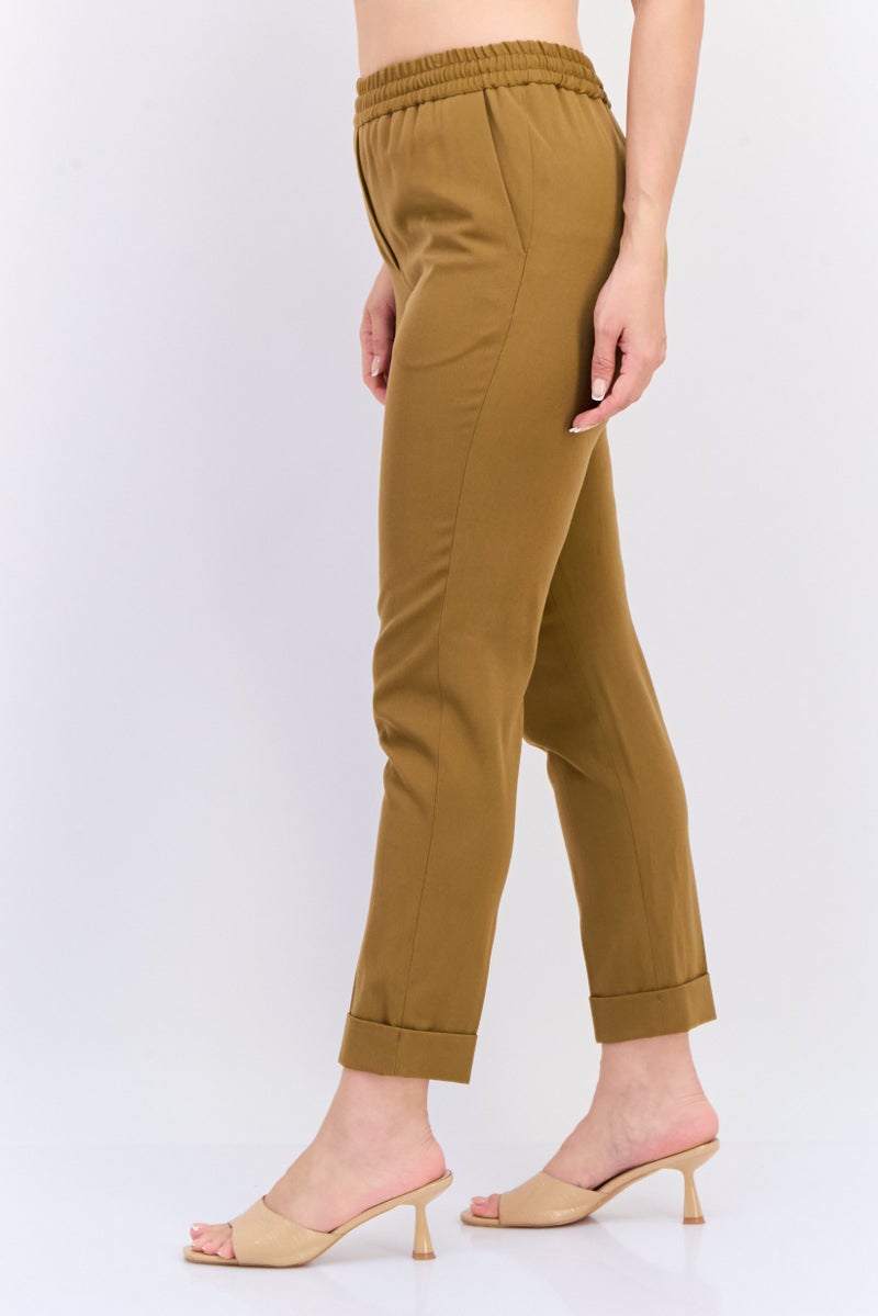 NAH/ Studio Women Regular Fit Solid Straight Pants, Brown - Image 4