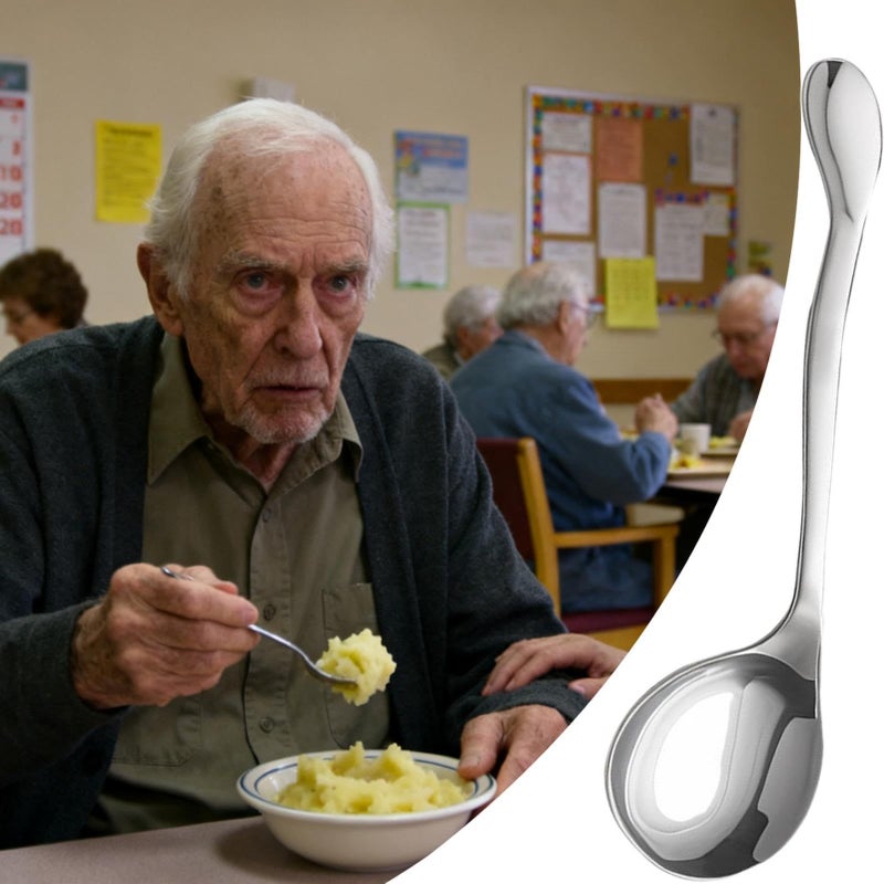 Left Hand Curved Adaptive Spoon Ergonomic Design Self Feeding Aid For Elderly - Image 3