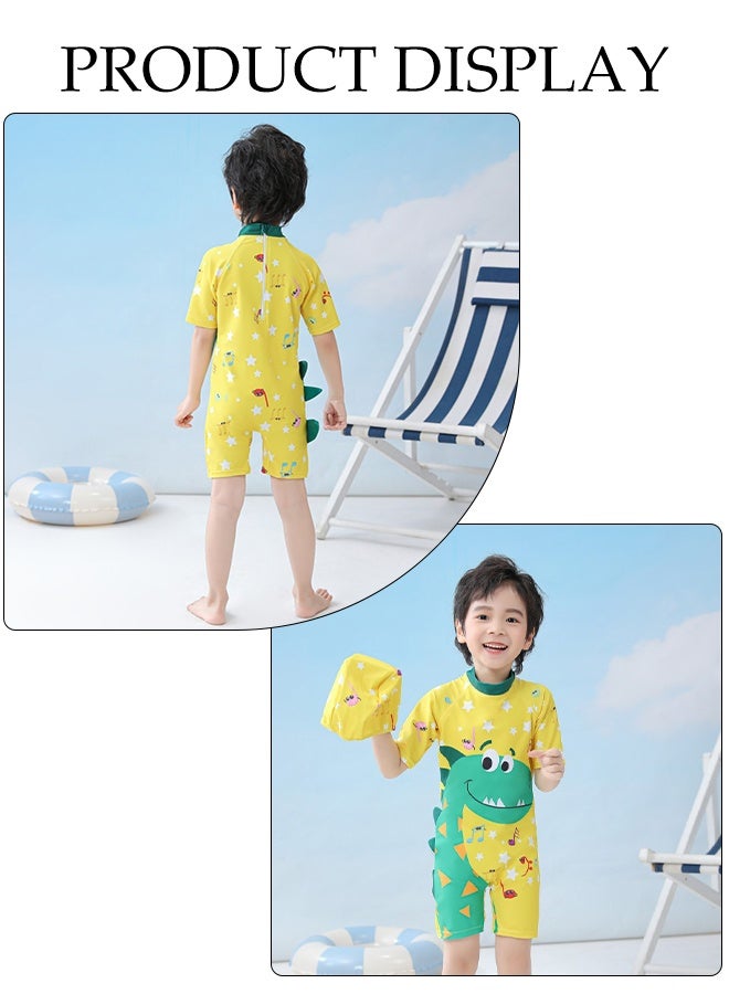 DUNISO Kids Swimsuit Set Toddler Kids Training Quick Dry Swimwear Children One Piece Short Sleeves Clothing Beachwear Suit Musical Note Dinosaur Print Toddler Boys Swimming Bathing Suit for Summer - Image 3