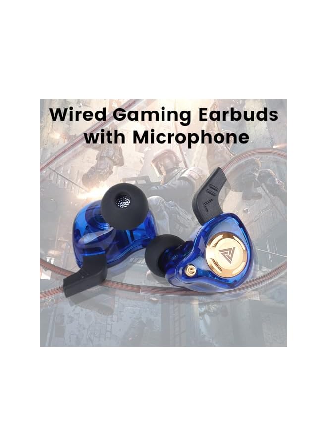 QKZ Entry-Level Gaming Headphones HiFi Game Earbuds Blue 11MM Wired-Earbuds Zero-Latency Transmission Mic for Gaming Music Video Calling in-Ear Headphones - Image 2